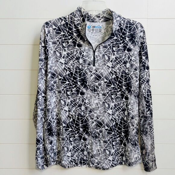 *IBKUL Evie Print 1/4 Zip Pullover Women's Large Black White Mesh Long Sleeves - Picture 3 of 10
